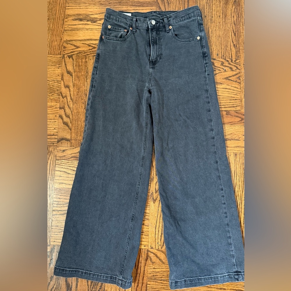 Gap High Rise Stride Wide-Leg Black Denim Jeans